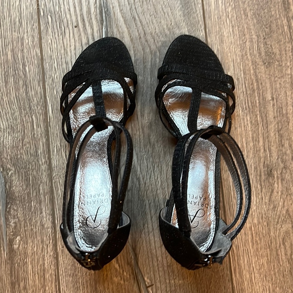 Adrianna Papell Anella Black Gavi Glitter Dress Sandals, Size 7.5M
